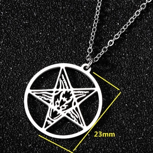 Polished stainless steel Baphomet seal necklace with 23mm silver pentagram pendant