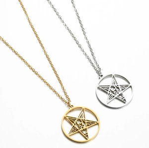Gothic punk pentagram pendant necklace in gold and silver finish stainless steel