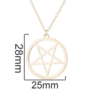 Minimalist gold stainless steel necklace with 25mm round pentagram star pendant