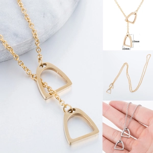 Double Stirrup Pendant Necklace Stainless Steel Minimalist Equestrian Style Y Shaped Hollow U Neck Jewelry For Women