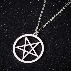 Polished silver stainless steel pentagram star pendant necklace with a sleek link chain