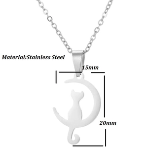 Minimalist stainless steel moon cat pendant necklace for women with size dimensions