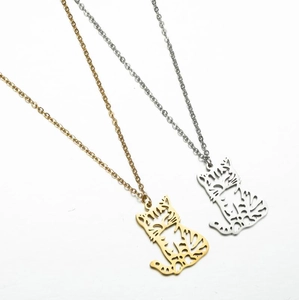 Minimalist hollow cat pendant necklaces in polished gold and silver stainless steel