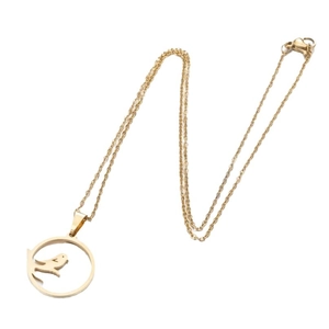 Minimalist gold stainless steel necklace with geometric bird hollow pendant on white backdrop