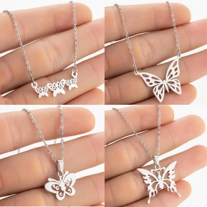 Butterfly Pendant Necklace Stainless Steel Hollow Out Minimalist Korean Style Jewelry For Women Elegant Sweet Accessory