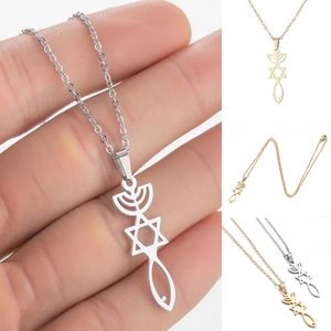 Messianic Seal Pendant Necklace Stainless Steel Menorah Star Of David Ichthys Fish Religious Jewelry For Women