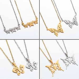 Minimalist butterfly necklace set in gold and silver finish, stainless steel pendant chain