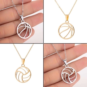 Stainless Steel Basketball Necklace Hollow Out Volleyball Sports Pendant Hip Hop Fashion Jewelry For Men Women