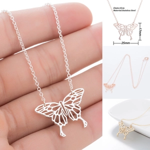 Stainless Steel Hollow Butterfly Pendant Necklace Minimalist Elegant Clavicle Chain Jewelry For Women