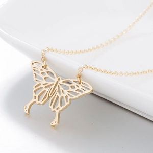 Elegant gold hollow butterfly pendant necklace with minimalist fine chain for women