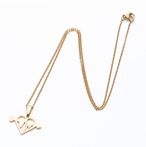 Golden stainless steel heart necklace with arrow and heartbeat design for women