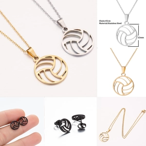 Detailed specs of stainless steel volleyball necklace with dimensions and color options