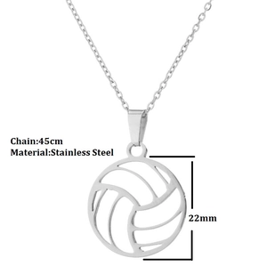 Minimalist volleyball pendant necklace in stainless steel with 45cm chain and 22mm charm
