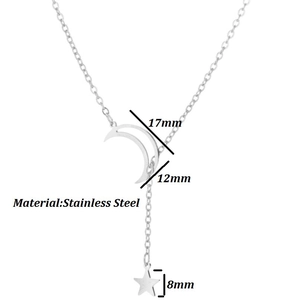 Elegant stainless steel star and moon pendant necklace for women with tassel chain design