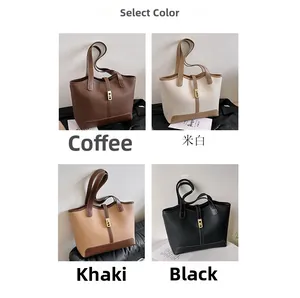 Detailed grid view showcasing four available colors of the large textured leather tote bag
