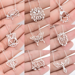 Collier Pendentif Animal Origami Géométrique Évidé Bijoux En Acier Inoxydable Pour Femmes Origami Papillon Lion Éléphant Oiseau