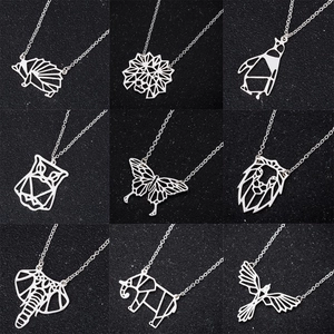 Pendentifs animaux origami minimalistes en acier inoxydable poli avec design évidé