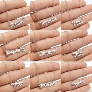 Gothic style zodiac name necklace collection in silver stainless steel for women