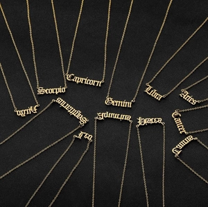 Zodiac Signs Necklace Stainless Steel Gothic Letter Pendant Fashion Clavicle Chain Jewelry Gift For Women