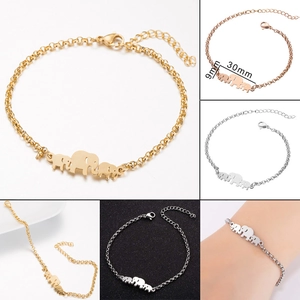 Detailed size map of elephant charm bracelet in gold, silver and rose gold finishes
