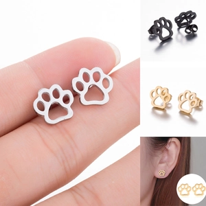 Animal Paw Print Stud Earrings Stainless Steel Hollow Cat Dog Footprint Minimalist Jewelry For Women