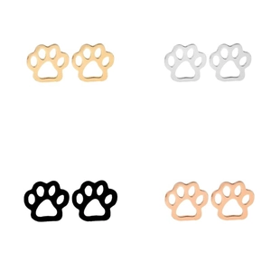 Minimalist animal paw print stud earrings in gold, silver, black, and rose gold finish