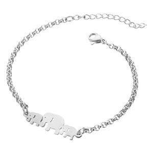 Minimalist silver stainless steel bracelet featuring three hollow elephant charms on a chain