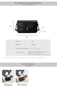 Guide des tailles détaillé du sac rétro en cuir PU montrant dimensions 22x14x6cm