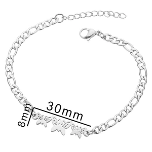 Detailed size view of silver puzzle butterfly necklace pendants 30mm x 8mm on Figaro chain