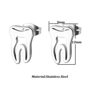 Unique tooth shaped stainless steel stud earrings in silver finish for minimalist fashion