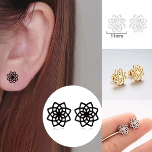 Hollow Mandala Flower Stud Earrings Stainless Steel Geometric Cutout Minimalist Jewelry For Women