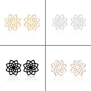 Detailed set of mandala flower earrings in gold, silver, black, and rose gold finishes
