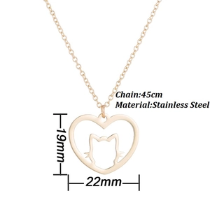 Gold stainless steel hollow heart cat pendant necklace with 45cm chain for women