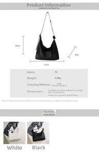 Detailed size specifications for a large capacity PU leather hobo tote bag with chain strap