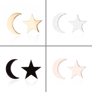 Minimalist asymmetric star and moon stud earrings in gold, silver, black and rose gold