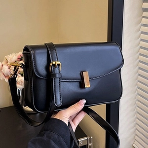 Retro Minimalist Women Shoulder Bag PU Leather Flap Crossbody Purse Adjustable Strap Gold Metal Buckle Daily Casual