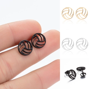 Volleyball Stud Earrings Stainless Steel Hollow Geometric Sports Jewelry Minimalist Round Ear Studs For Men Women