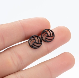 Black matte stainless steel basketball stud earrings for men and women on fingers