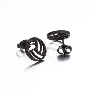 Minimalist matte black geometric volleyball stud earrings with circular hollow design for men