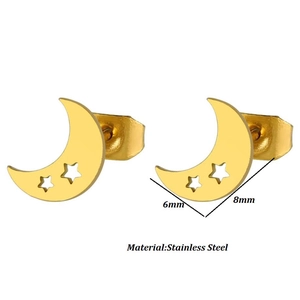 Golden minimalist hollow moon stud earrings with star cutout in stainless steel