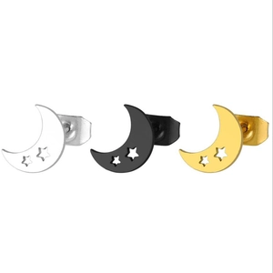 Minimalist moon shaped stainless steel stud earrings in silver black and gold colors
