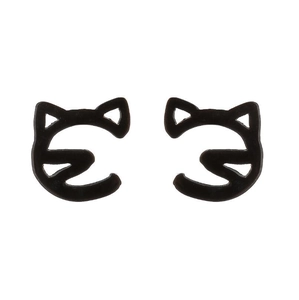 Minimalist cute black cat stud earrings made of stainless steel for daily fashion wear