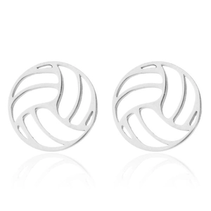 Minimalist stainless steel volleyball stud earrings with hollow design for sports enthusiasts