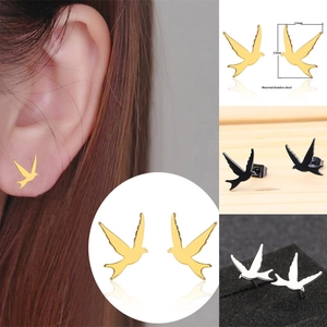 Minimalist Bird Stud Earrings Stainless Steel Swallow Pigeon Animal Shape Simple Jewelry For Women