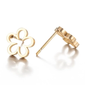 Minimalist gold hollow flower stud earrings in stainless steel for women daily wear