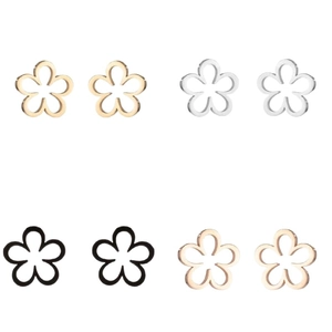 Set of minimalist hollow flower stud earrings in gold silver black and rose gold finishes