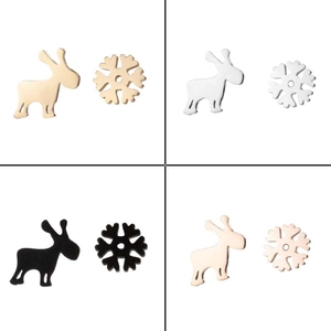 Stainless steel reindeer and snowflake stud earring set in gold silver black rose gold