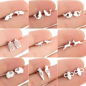 Stainless Steel Animal Stud Earrings Cutout Heart Silhouette Pig Shark Dinosaur Turtle Bee Deer Sheep Dog Jewelry Women