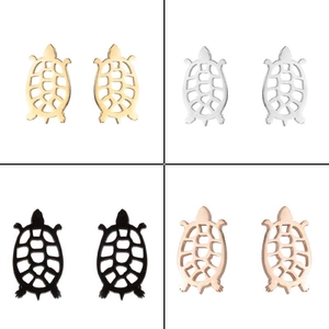 Detailed comparison of hollow turtle stud earrings in gold, silver, black and rose gold finishes