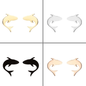 Detail view of four color variants for the shark dolphin shaped metal stud earrings set